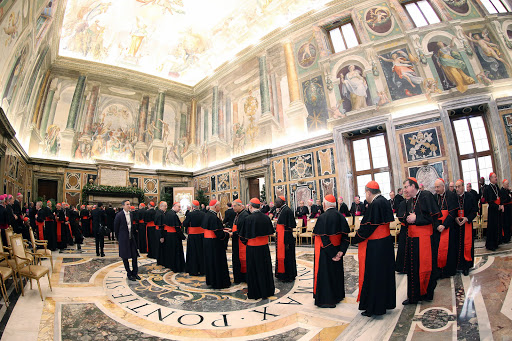 December 21, 2013: Cardinals and bishops of the Roman Curia wait to exchange Christmas greetings with Pope Francis at the Clementina Hall in Vatican City &#8211; es