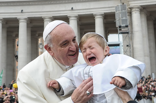 Pope Francis at audience kissing baby dressed as pope &#8211; es
