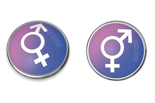 blue and pink-purple button with white male-female gender sign/symbol &#8211; es