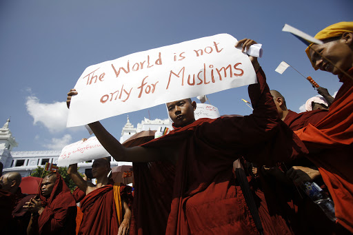 A Myanmar Buddhist monk protest against a world Islamic &#8211; es