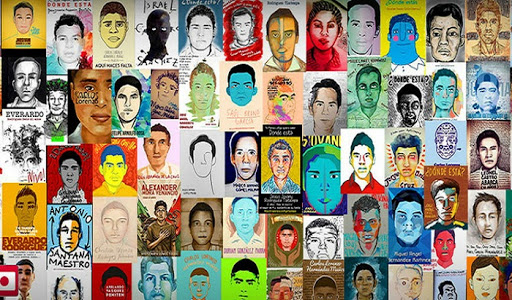 Dibujo de los 43 estudiantes desaparecidos en México