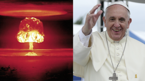 Nuclear explosion and Pope Francis smiling – es