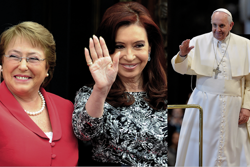 Cristina Fernandez de Kirchner (R) and Chilean President Michelle Bachelet and Pope Francis &#8211; es