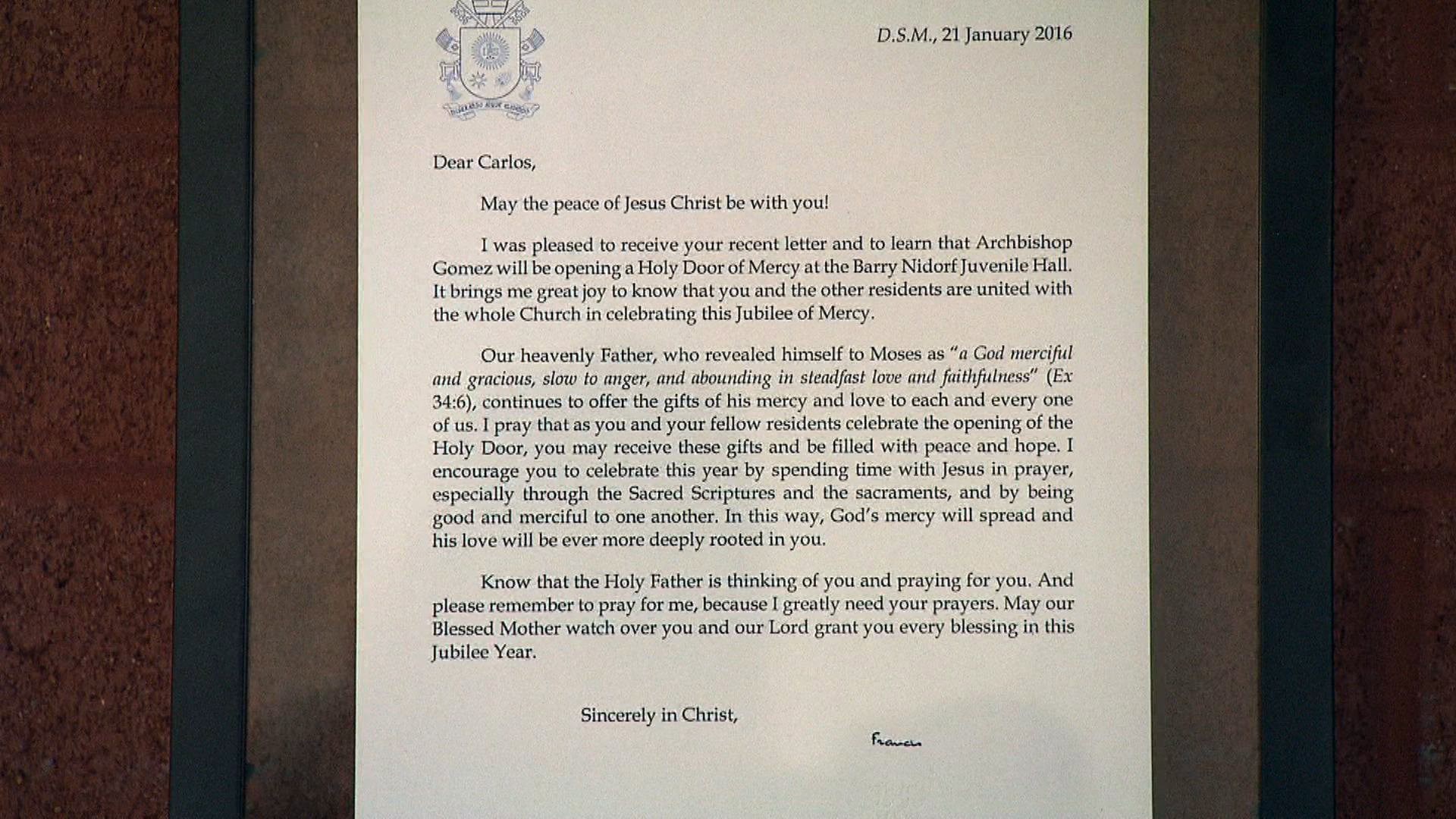 Carta de Papa Francisco a Carlos Adrian Vazquez Jr