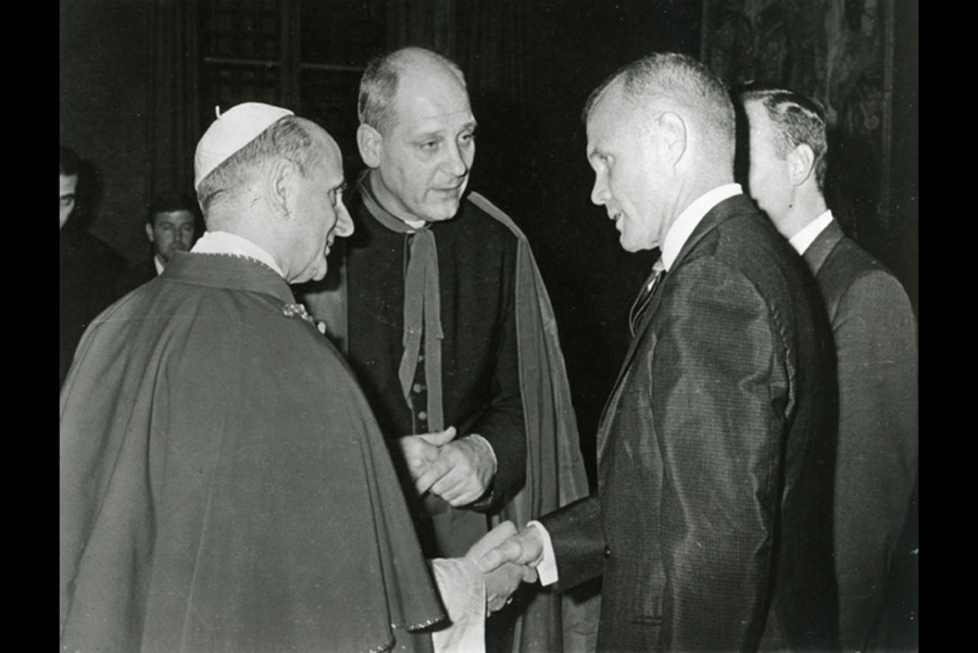 John Glenn meets with Pope Paul VI during Glenn's NASA goodwill trip to Europe in 1965