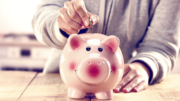 WEB3 PIGGY BANK MONEY COINS CHANGE SAVING SAVINGS ACCOUNT MAN HAND Shutterstock