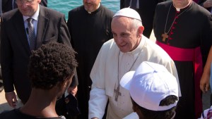 Pope Francis visits refugees at Jesuit center in Rome