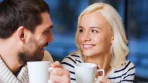WEB3 MAN WOMAN COUPLE COFFEE CONVERSATION RELATIONSHIP DATING Shutterstock
