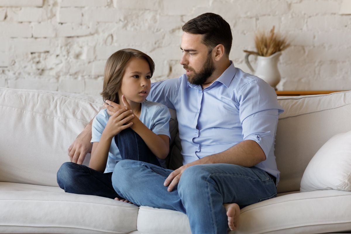 father talking with son