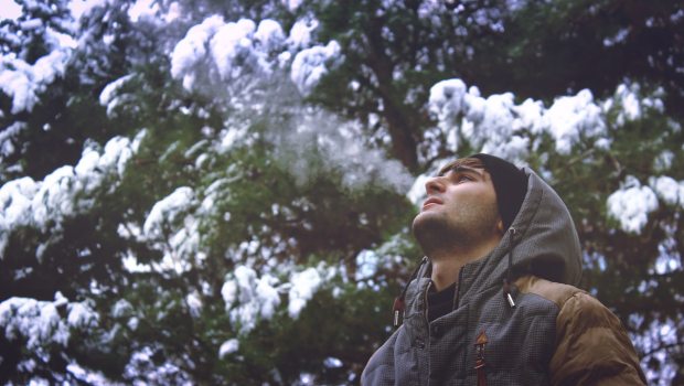man, snow, mountain,