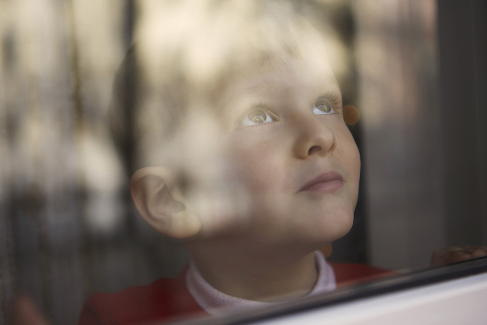 young boy looking outside