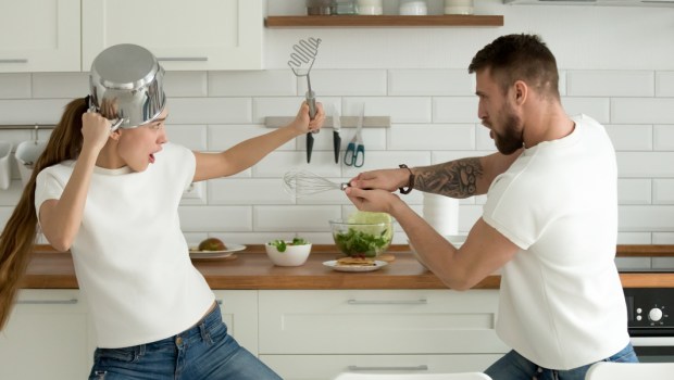 Funny couple fighting
