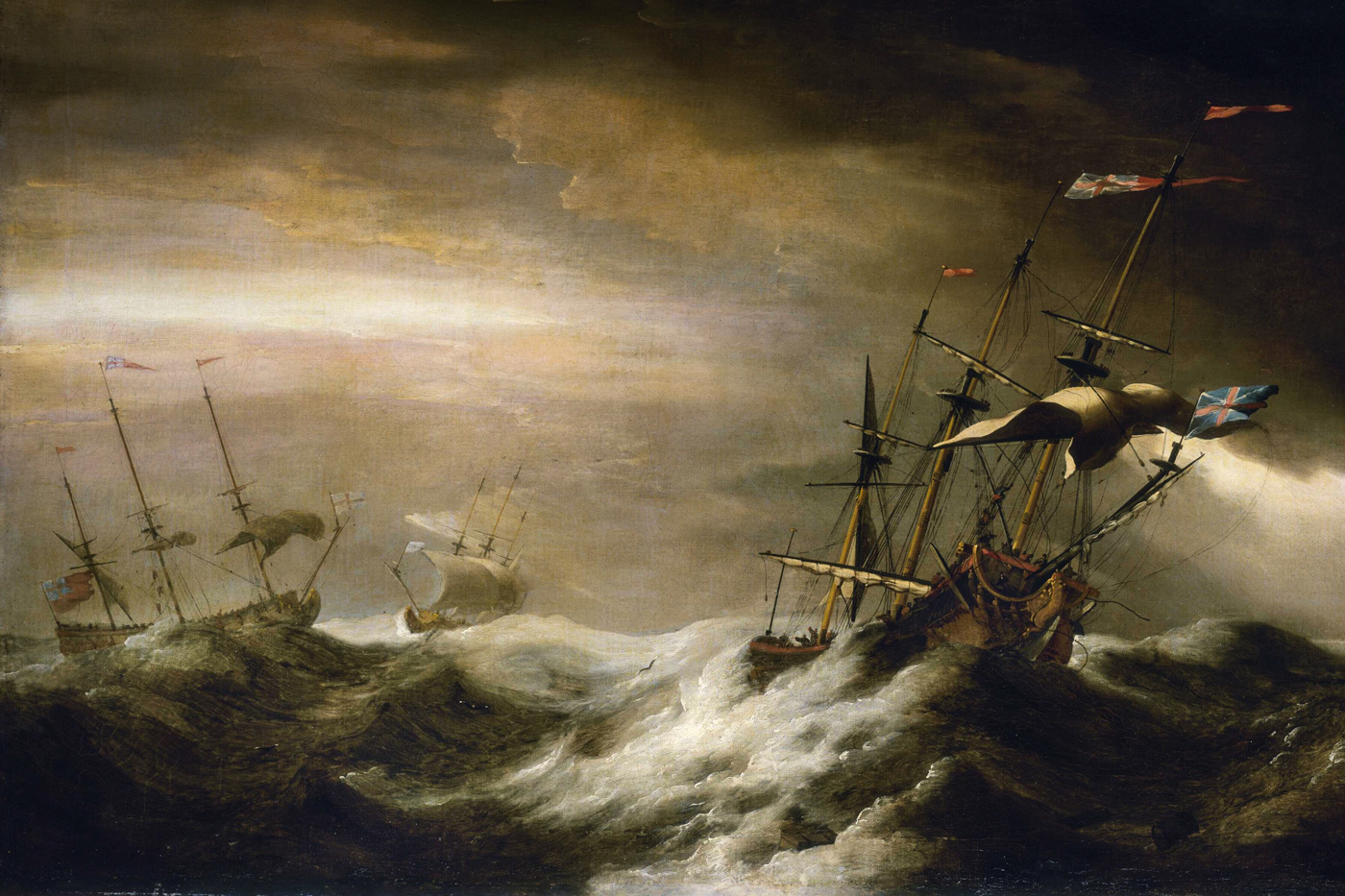 Ships at sea during storm