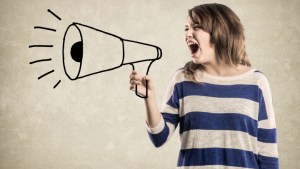 WOMAN, SCREAMING, MEGAPHONE