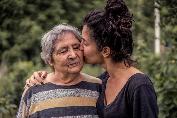 GIRL, GRANDMOTHER, KISS