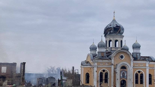 Una iglesia destruida en Ucrania