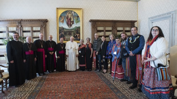 Pope-Francis-meet-with-Canadas-Metis-National-Council-President-Cassidy-Caron-Vatican-Media