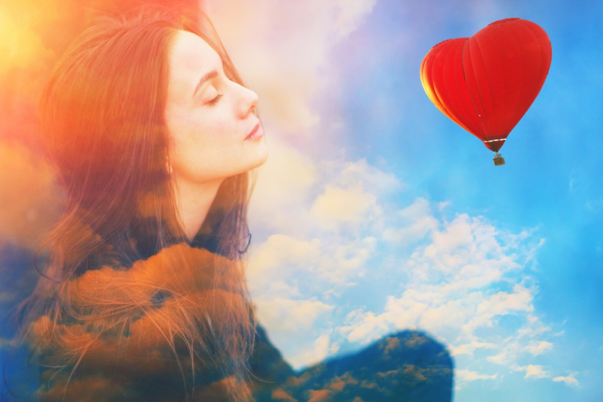 woman, psychology, baloon, dreaming, heart