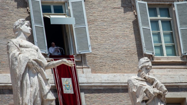 Pope Francis during his Angelus prayer from a window of The Apostolic Palace