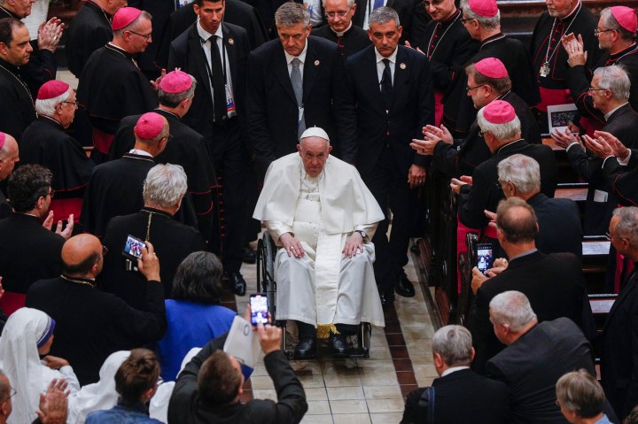 Pope-Francis-departs-after-presiding-over-an-evening-prayer-service-at-the-Basilique-cathedral-Notre-Dame-in-Quebec-AFP