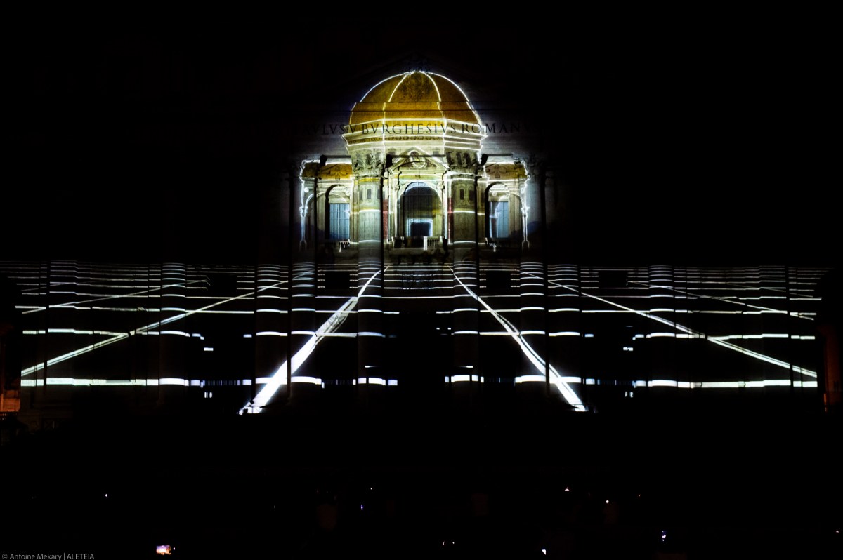 St. Peter’s Basilica facade is lit up with Seguimi a videomapping projection depicting the life of St Peter