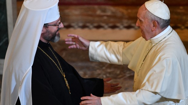 Pope-Francis-greets-Greek-Catholic-Archbishop-Sviatoslav-Shevchuk-AFP