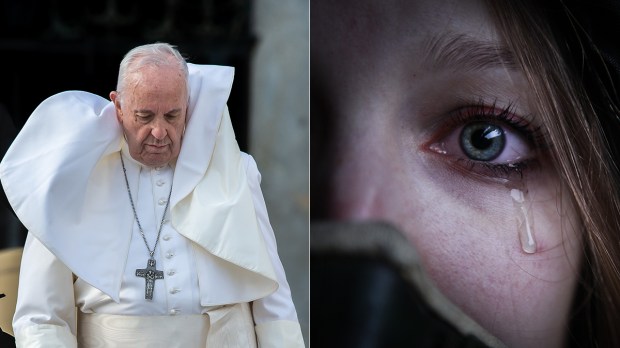 Pope-Francis-woman-mask-red-eyes-and-tears