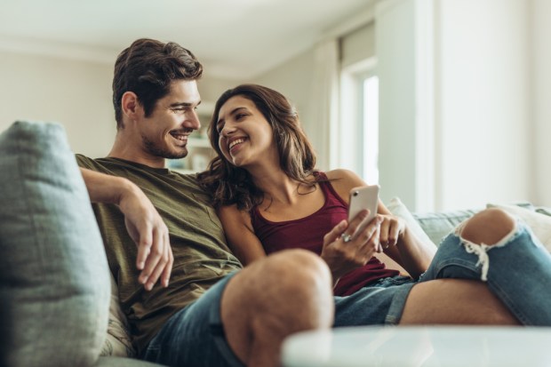 Happy couple at home