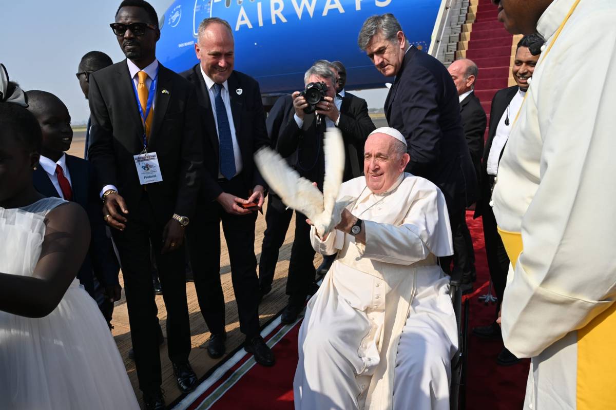 Pope Francis releasing a white dove at the Juba International Airport in Juba South Sudan
