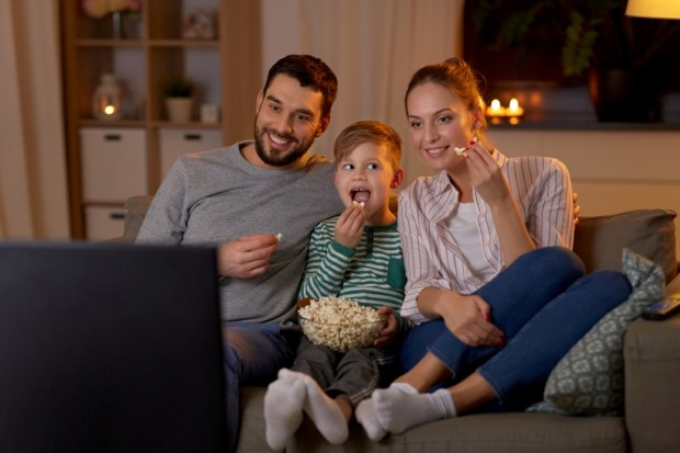 family watching tv