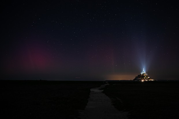 Mont Saint-Michel, France, Normandie, Aurores Boréales