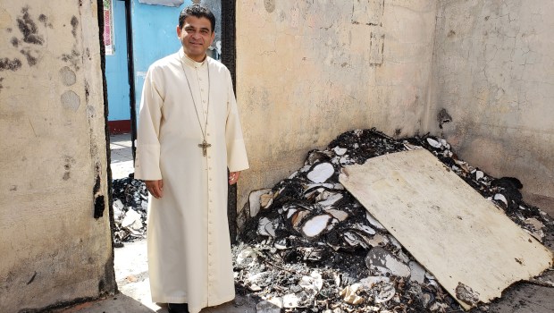 Msgr-Rolando-Jose-Alvarez-Lagos-Bishop-of-Matagalpa-in-the-ruins-of-the-premises-of-the-Caritas-of-Sebaco-ACN