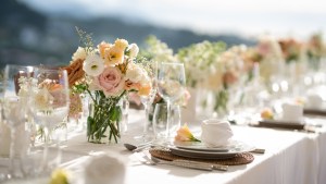 table, fleurs, service