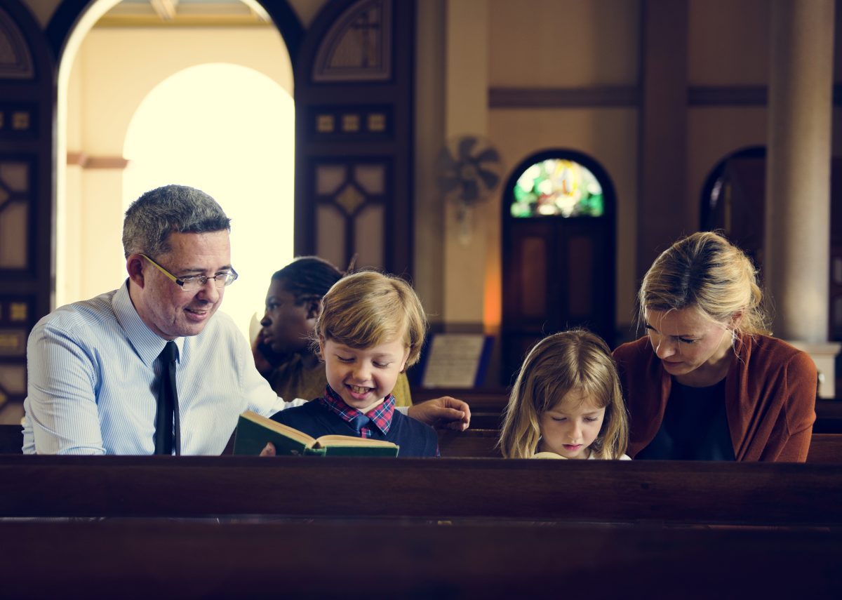 family-church-pray