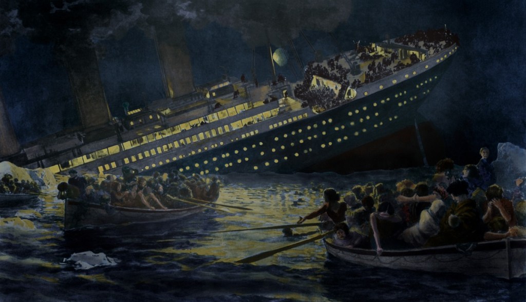 Titanic sinking, painting