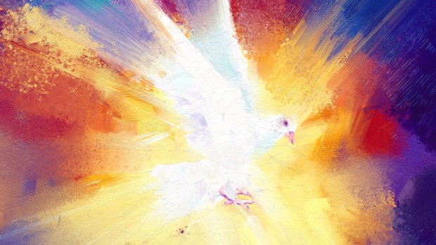 kolorowy obraz Ducha Świętego w postaci gołębicy