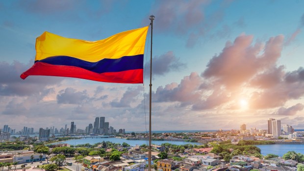 Colombia, vista panorámica del paisaje urbano de Cartagena, horizonte moderno,