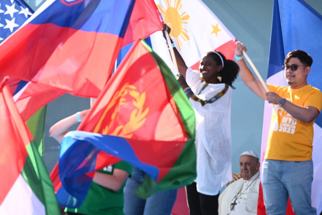 Pope Francis attends the welcoming ceremony of World Youth Day