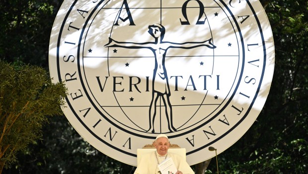 Pope Francis holds a meeting with students at the Catholic University of Portugal (UCP) in Lisbon