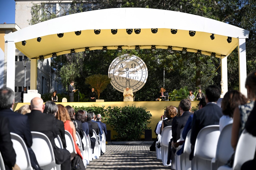 Pope Francis holds a meeting with students at the Catholic University of Portugal (UCP) in Lisbon