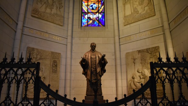 MADRID, COMMUNITY OF MADRID, SPAIN - JUNE, 16TH, 2019: Sculpture to Josemaría Escrivá de Balaguer (founder of Opus Dei) in the interior of the Almudena Cathedral (Catedral de la Almudena) in Madrid