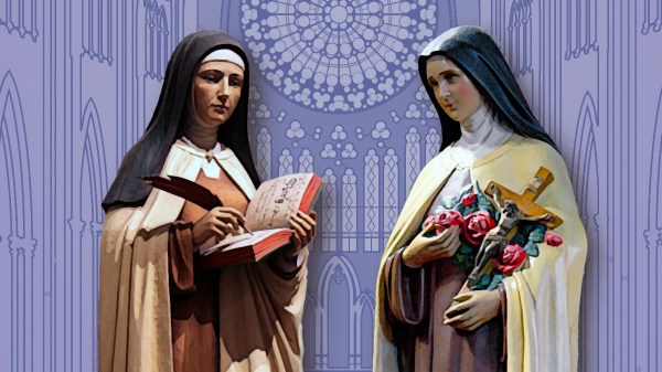 St. Teresa of Avila and St. Therese of Lisieux statues turned into illustration.
