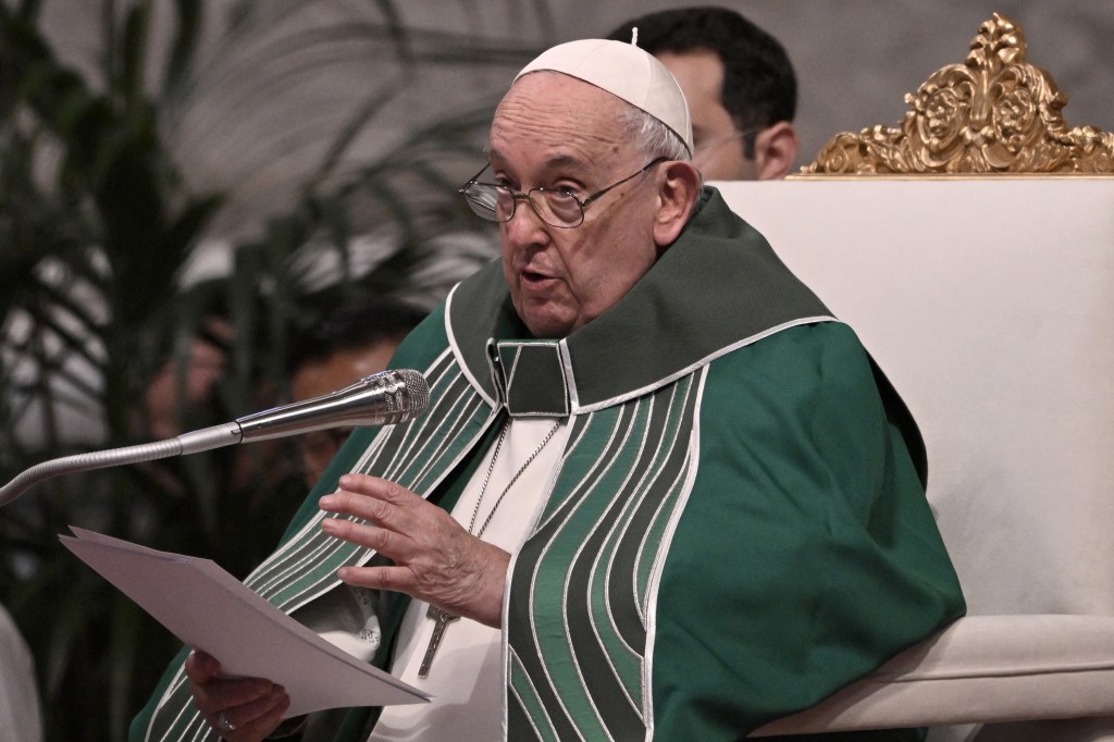 Pope Francis leads a mass for the closing of the 16th general assembly of the synod of bishops