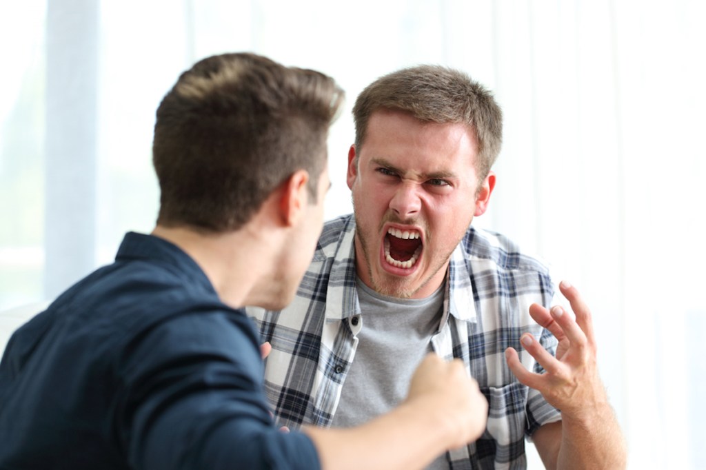 Dois homens adultos brigando