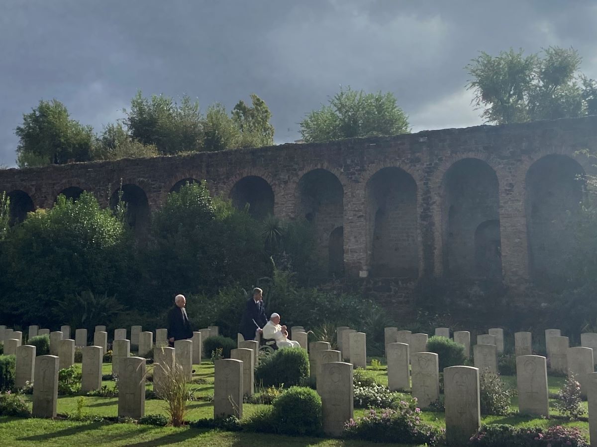 Pope Francis at the Rome War Cemetery for a mass to celebrate All Souls Day
