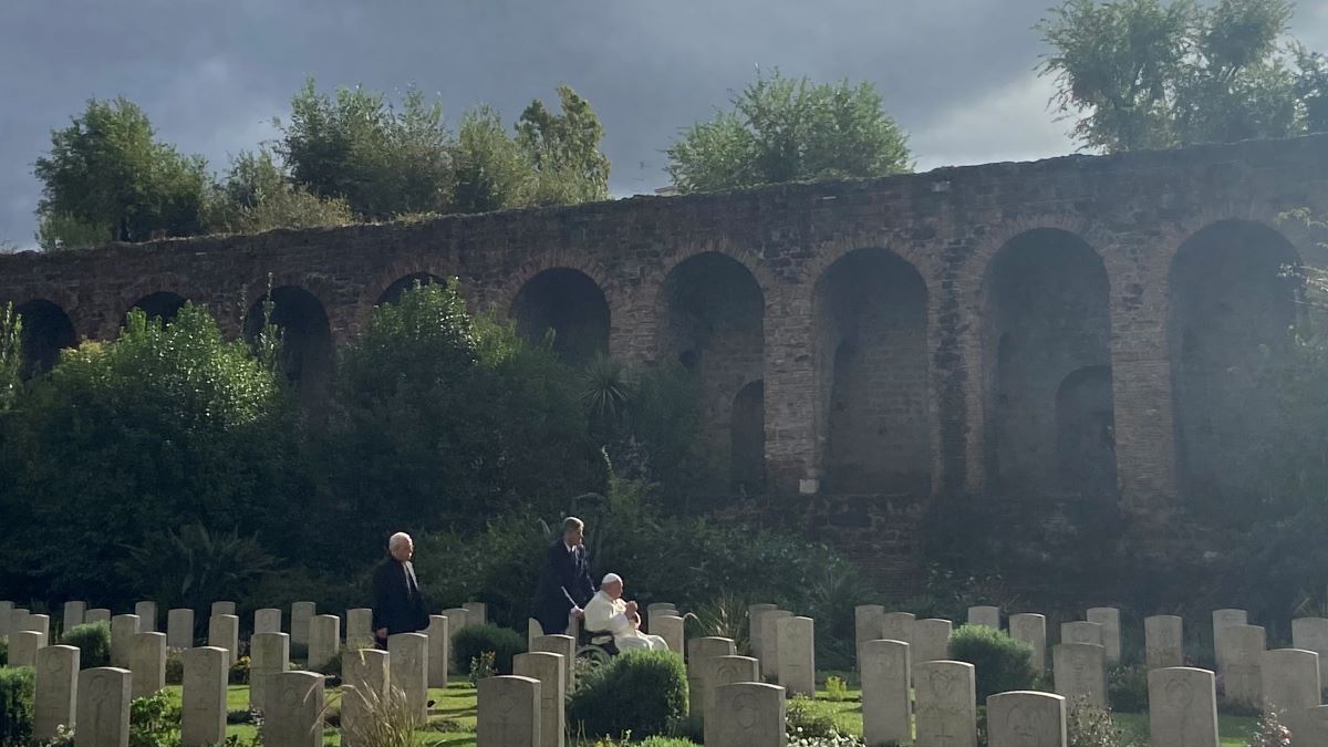 Pope Francis at the Rome War Cemetery for a mass to celebrate All Souls Day