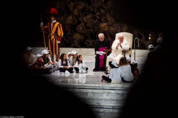 Pope Francis attends a meeting with children from all over the world