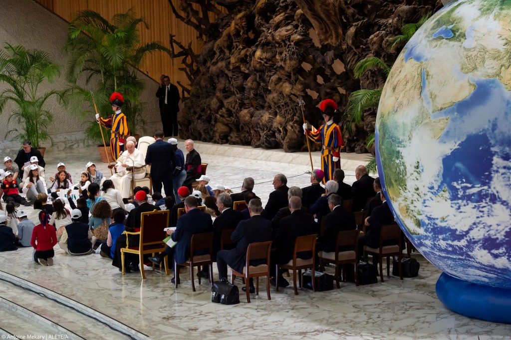 Pope Francis attends a meeting with children from all over the world