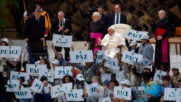 Pope Francis attends a meeting with children from all over the world