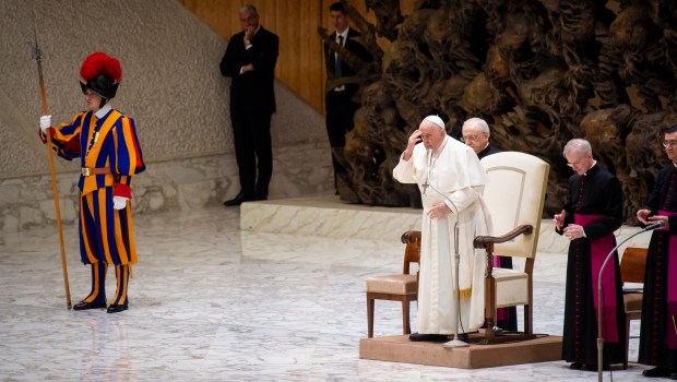 Pope Francis during his weekly general audience in Paul VI Hall at the Vatican.